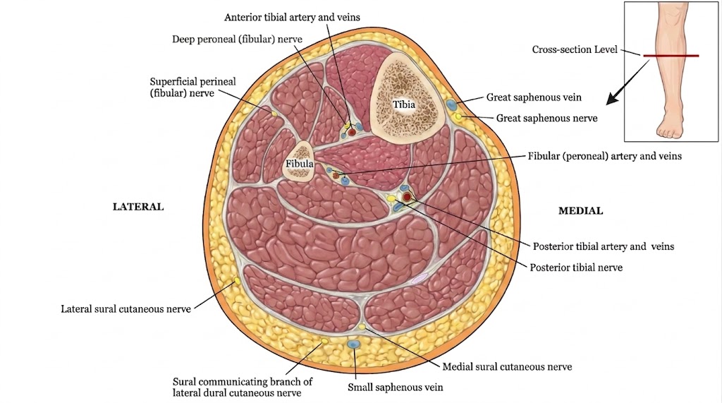 Neurovascular anatomy of the leg cross-section